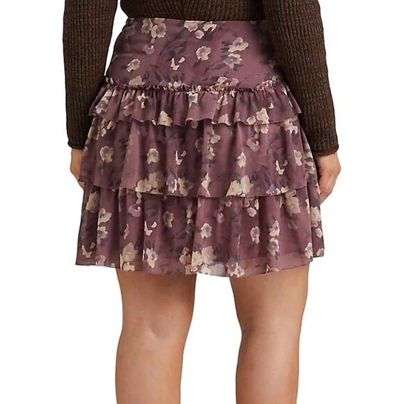 Ralph Lauren Women Purple Georgette Boho Ruffle Tiered A-line Skirt Plus Size 18 - Picture 2 of 5